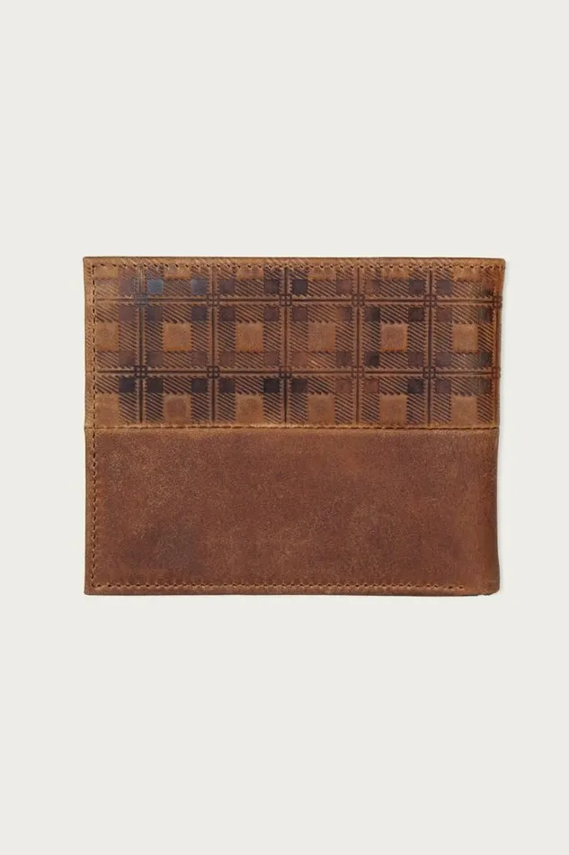 Men Lucky Brand Bags and Wallets Plaid Embossed Leather Bifold Wallet Dark Brown