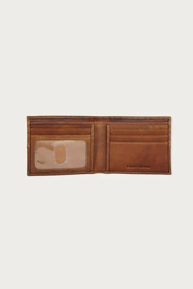 Men Lucky Brand Bags and Wallets Plaid Embossed Leather Bifold Wallet Dark Brown