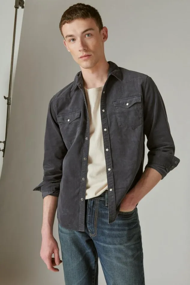 Men Lucky Brand ButtonDowns Corduroy Western Long Sleeve Shirt Parisian Nights