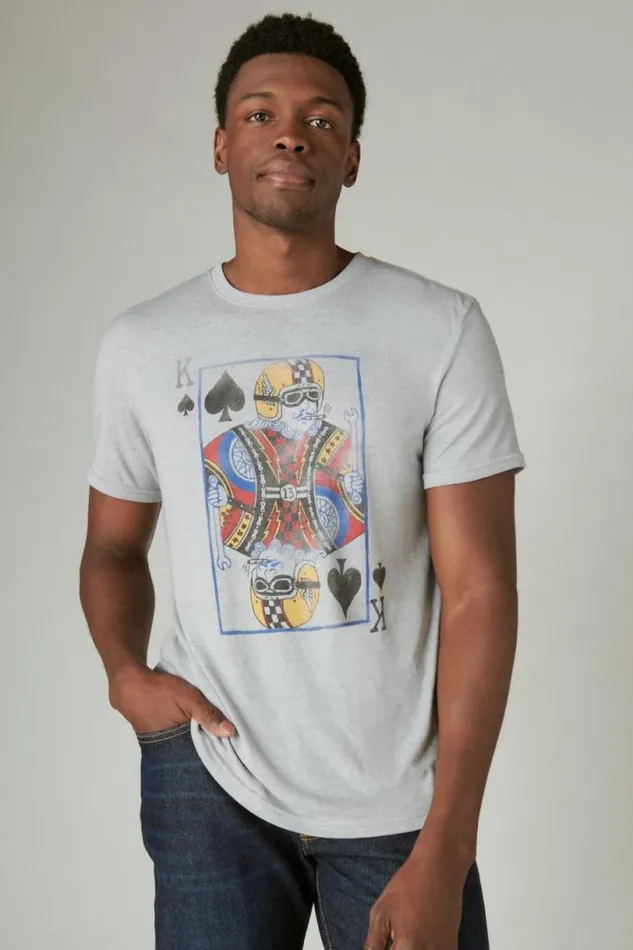 Men Lucky Brand Graphic Tees Moto King Card Silver