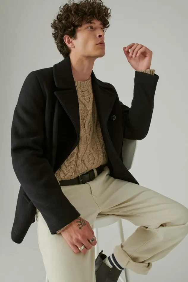 Men Lucky Brand Jackets and Outerwear Classic Peacoat Navy