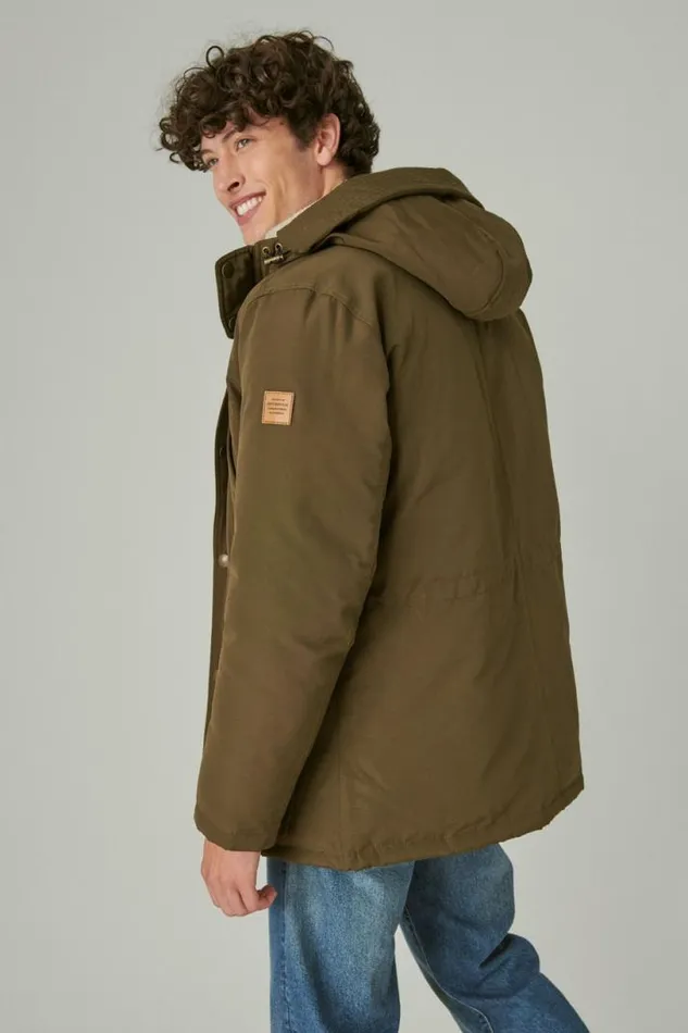 Men Lucky Brand Jackets and Outerwear Faux Shearling Lined Hooded Parka Olive