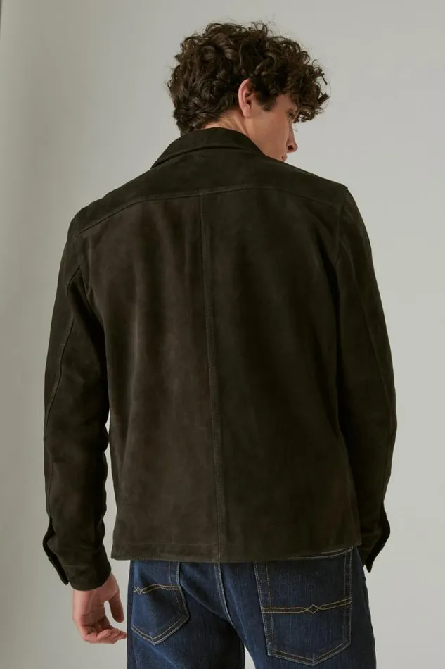 Men Lucky Brand Jackets and Outerwear Suede Military Shirt Jacket 001 Black