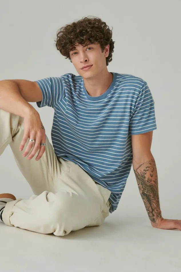 Men Lucky Brand Shirts and Tops Venice Burnout Stripe Crew Multi