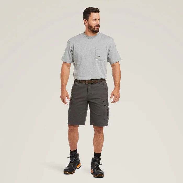 Men Pants and Shorts Ariat Rebar DuraStretch Made Tough Cargo 11quot Short Rebar Grey