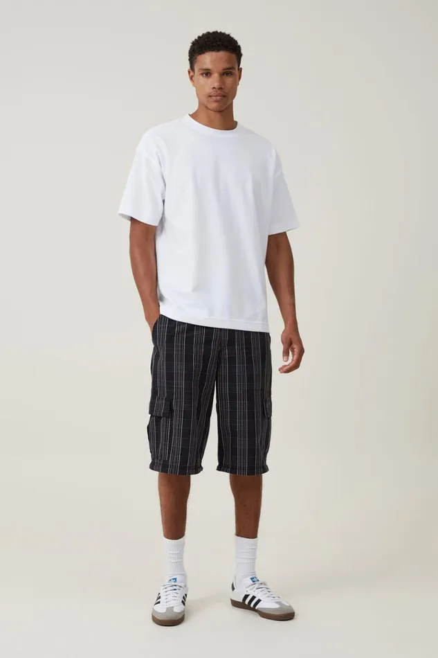 Men Pants Cotton On Parachute Zip Off Pant Black Check