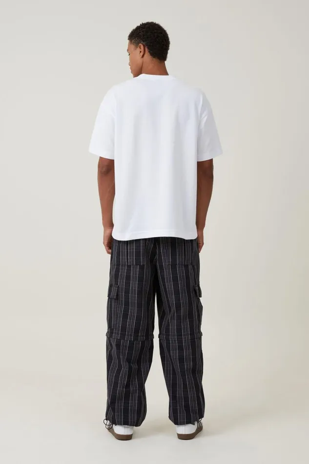 Men Pants Cotton On Parachute Zip Off Pant Black Check