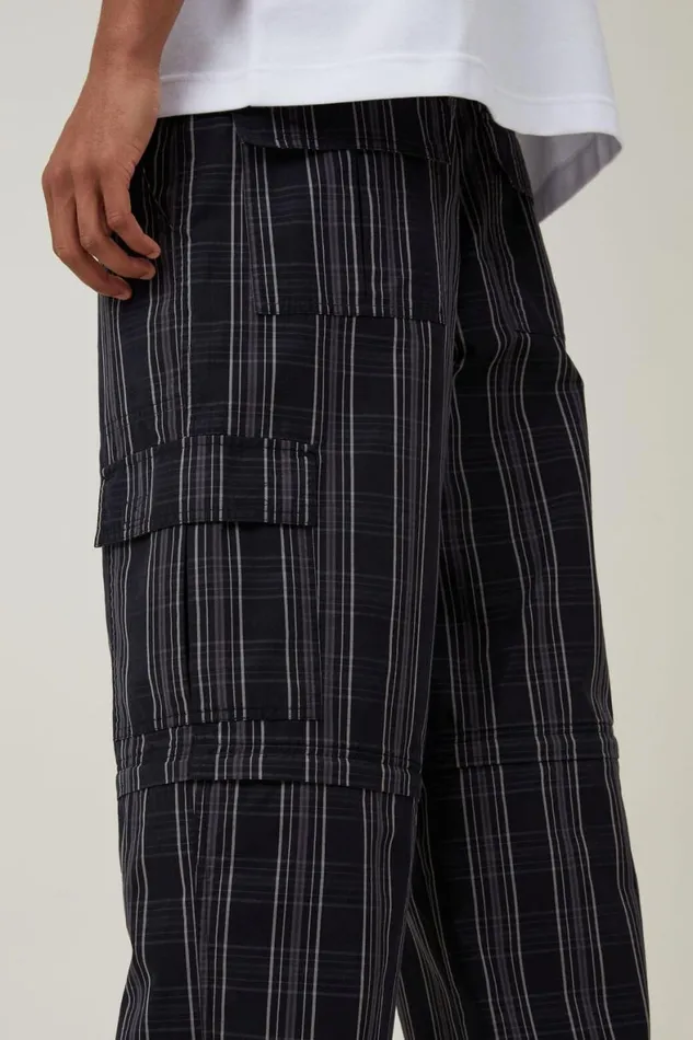 Men Pants Cotton On Parachute Zip Off Pant Black Check