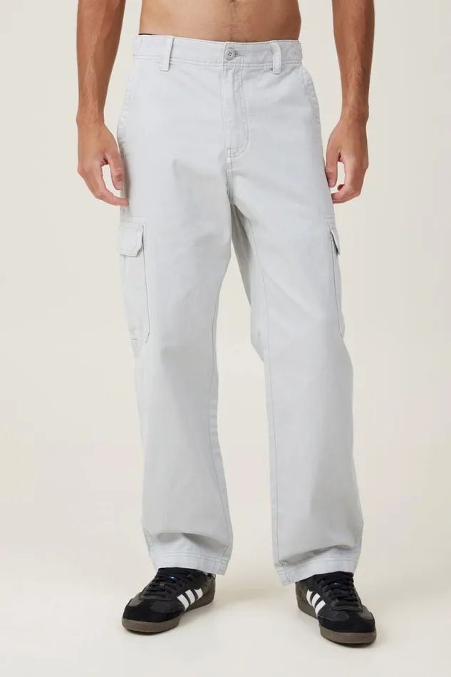 Men Pants Cotton On Tactical Cargo Pant Ice Grey Herringbone