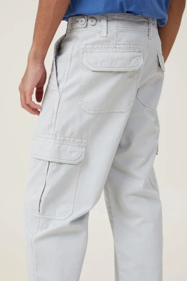 Men Pants Cotton On Tactical Cargo Pant Ice Grey Herringbone