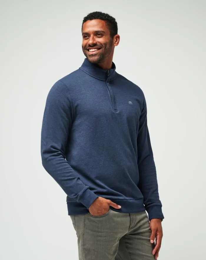 Men Quarter Zips TravisMathew CLOUD QUARTER ZIP 20 Heather Blue Men Quarter Zips TravisMathew CLOUD QUARTER ZIP 20 Heather Blue