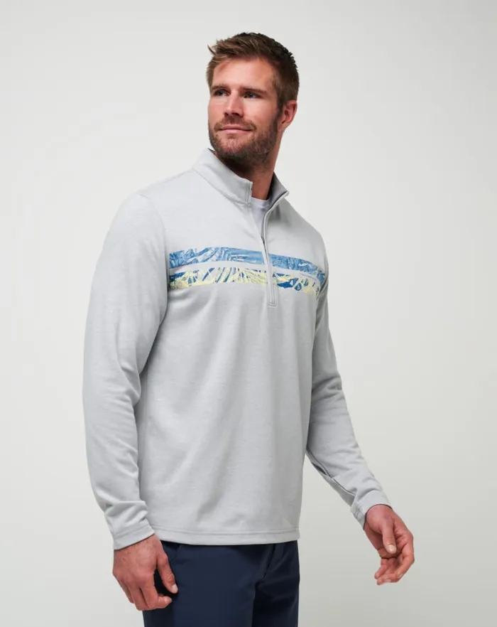 Men Quarter Zips TravisMathew UPGRADED CHEST STRIPE QUARTER ZIP Heather Light Grey