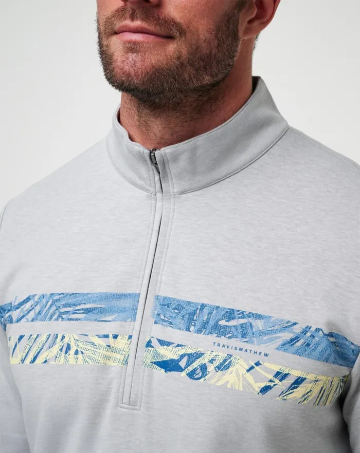Men Quarter Zips TravisMathew UPGRADED CHEST STRIPE QUARTER ZIP Heather Light Grey