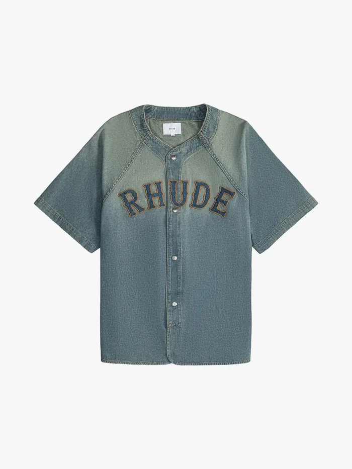 Men Rhude Denim BASEBALL DENIM SHIRT Indigo
