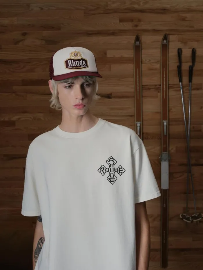 Men Rhude Hats SPECIALBLEND TRUCKER HAT Maroonoffwhite