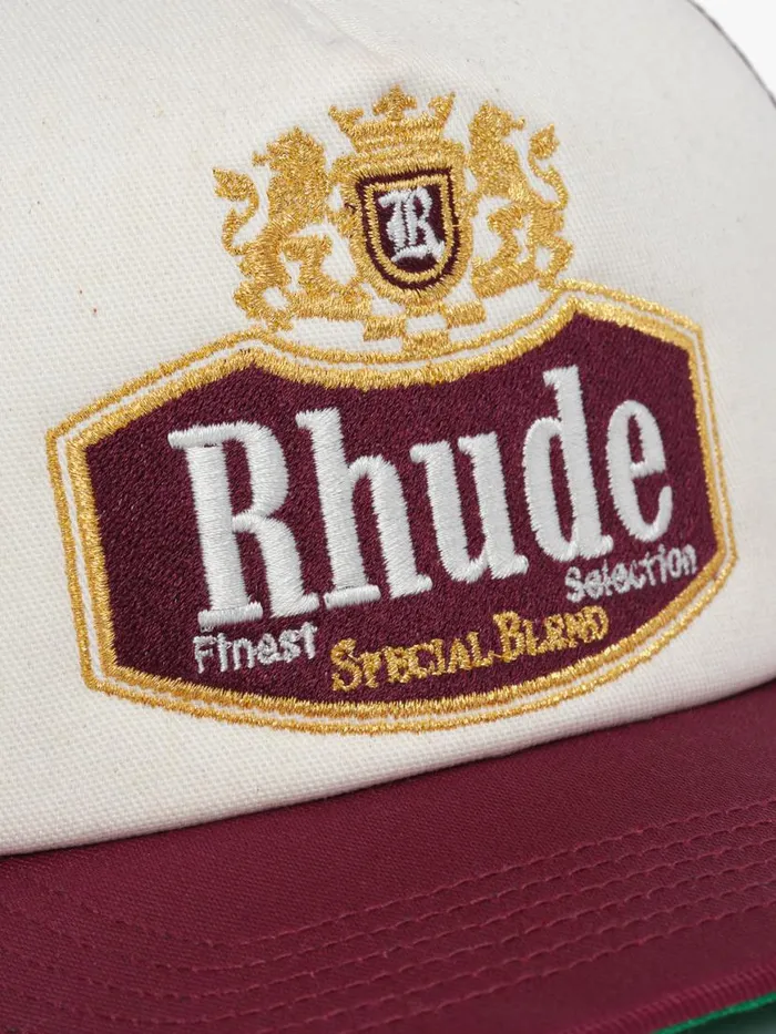 Men Rhude Hats SPECIALBLEND TRUCKER HAT Maroonoffwhite