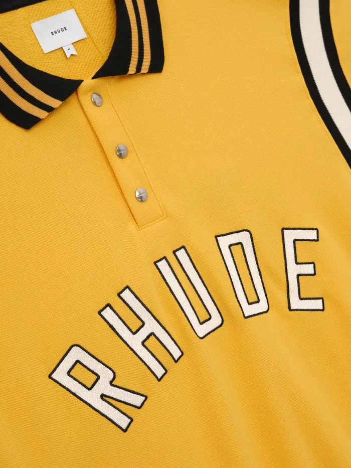 Men Rhude Shirts LS WARM UP POLO Yellow Black Cream