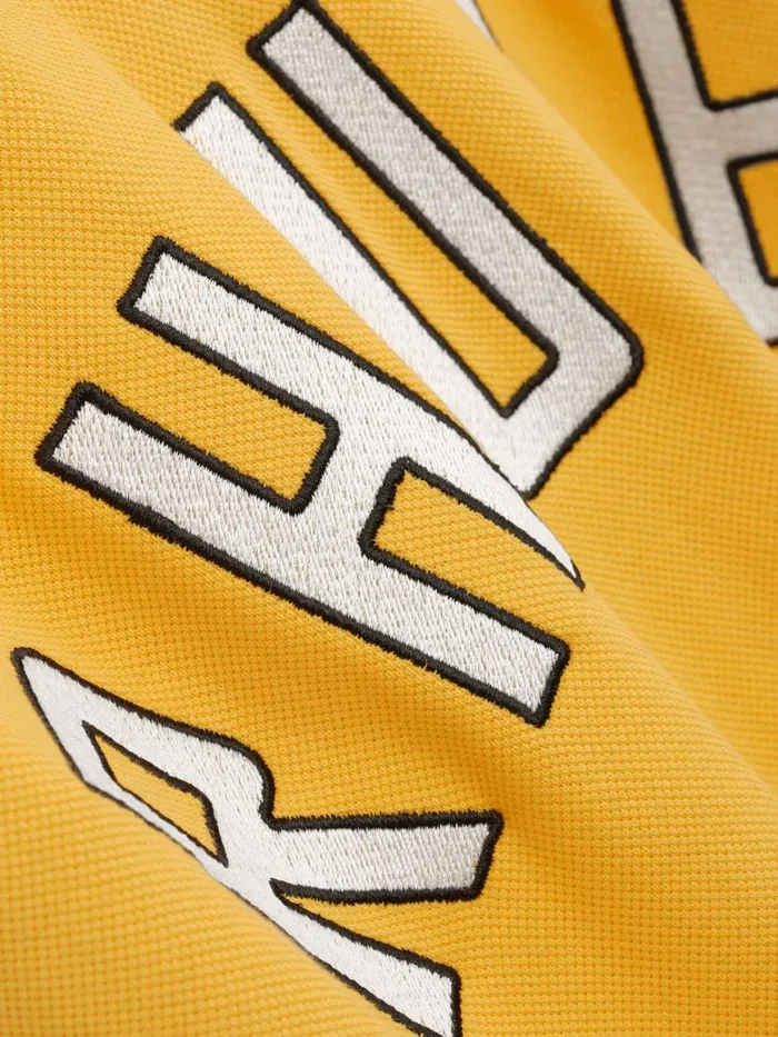 Men Rhude Shirts LS WARM UP POLO Yellow Black Cream