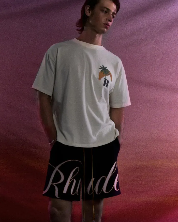 Men Rhude Shorts GP SCRIPT LOGO KNIT SHORT Blackpinkorange