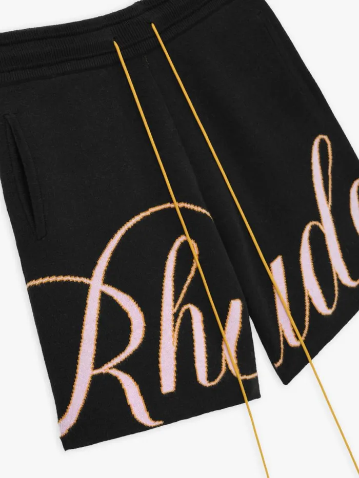 Men Rhude Shorts GP SCRIPT LOGO KNIT SHORT Blackpinkorange