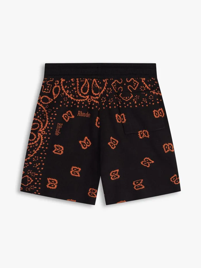 Men Rhude Shorts KNIT BANDANA SHORTS Blackorange
