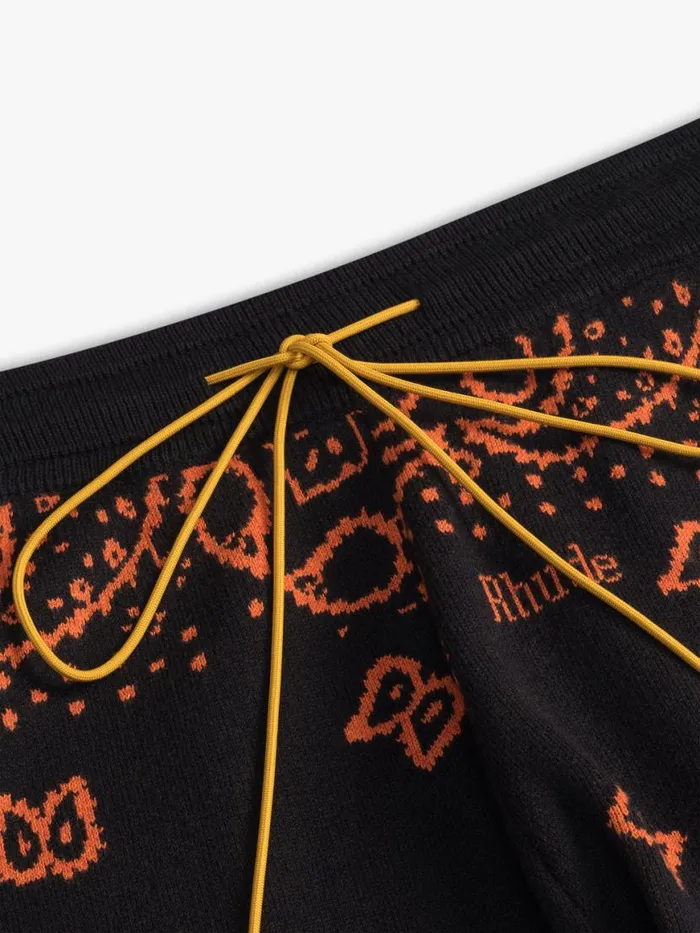 Men Rhude Shorts KNIT BANDANA SHORTS Blackorange