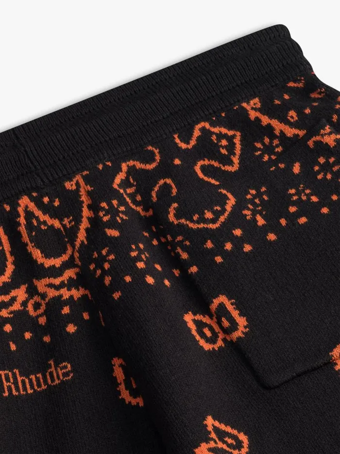 Men Rhude Shorts KNIT BANDANA SHORTS Blackorange