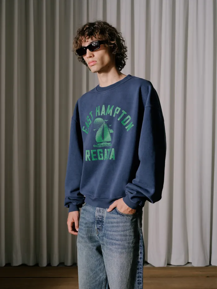 Men Rhude Sweatshirts HAMPTON REGATTA CREWNECK Navy