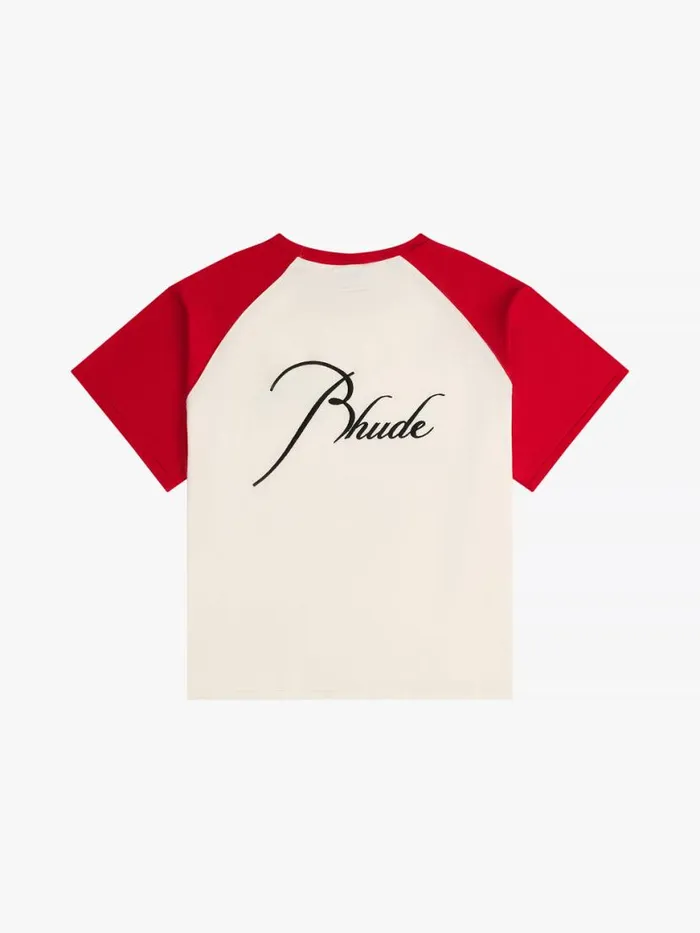 Men Rhude Tees RAGLAN LOGO TEE Vtg Red Vtg White