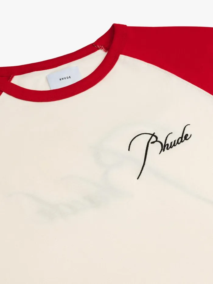 Men Rhude Tees RAGLAN LOGO TEE Vtg Red Vtg White