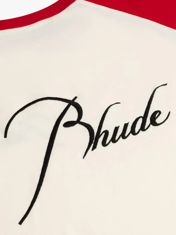 Men Rhude Tees RAGLAN LOGO TEE Vtg Red Vtg White