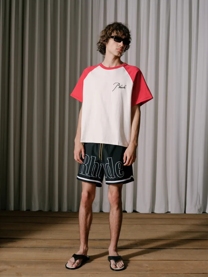 Men Rhude Tees RAGLAN LOGO TEE Vtg Red Vtg White