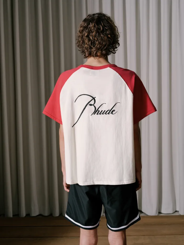 Men Rhude Tees RAGLAN LOGO TEE Vtg Red Vtg White
