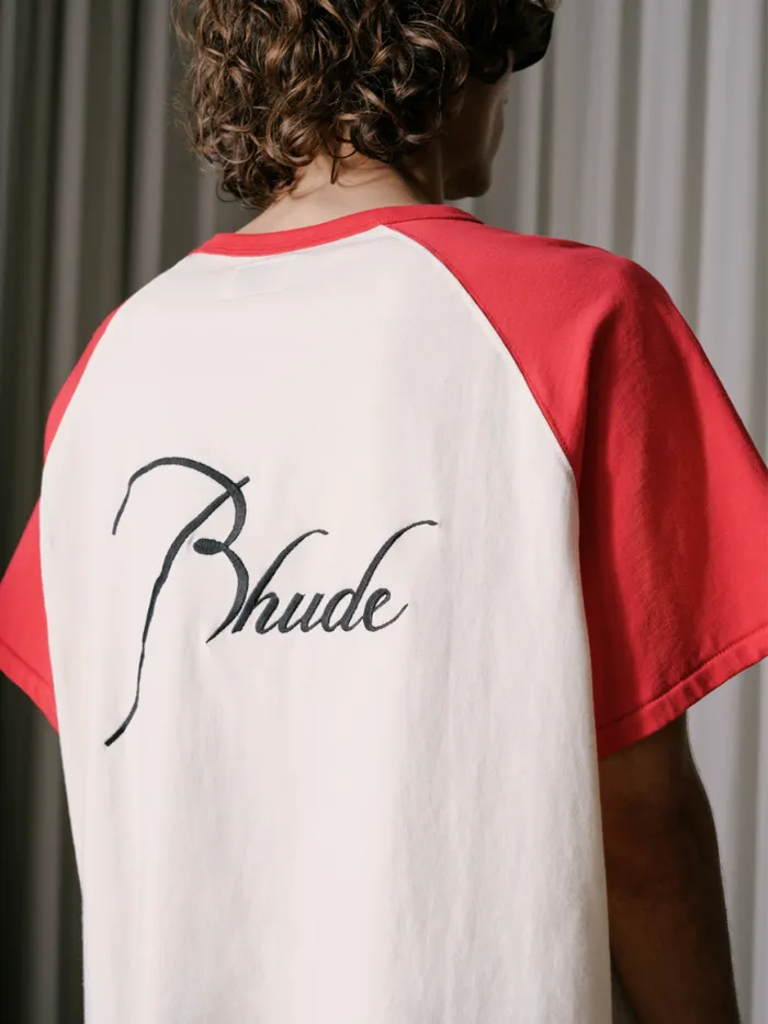 Men Rhude Tees RAGLAN LOGO TEE Vtg Red Vtg White