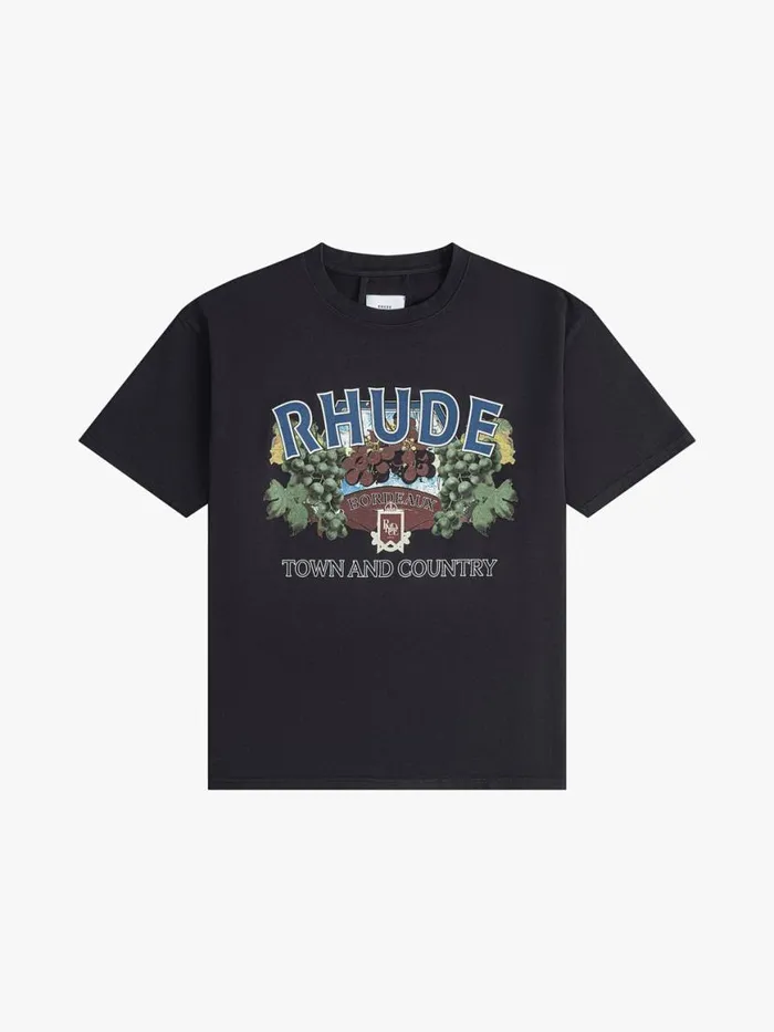 Men Rhude Tees TOWN AND COUNTRY TEE Vtg Black