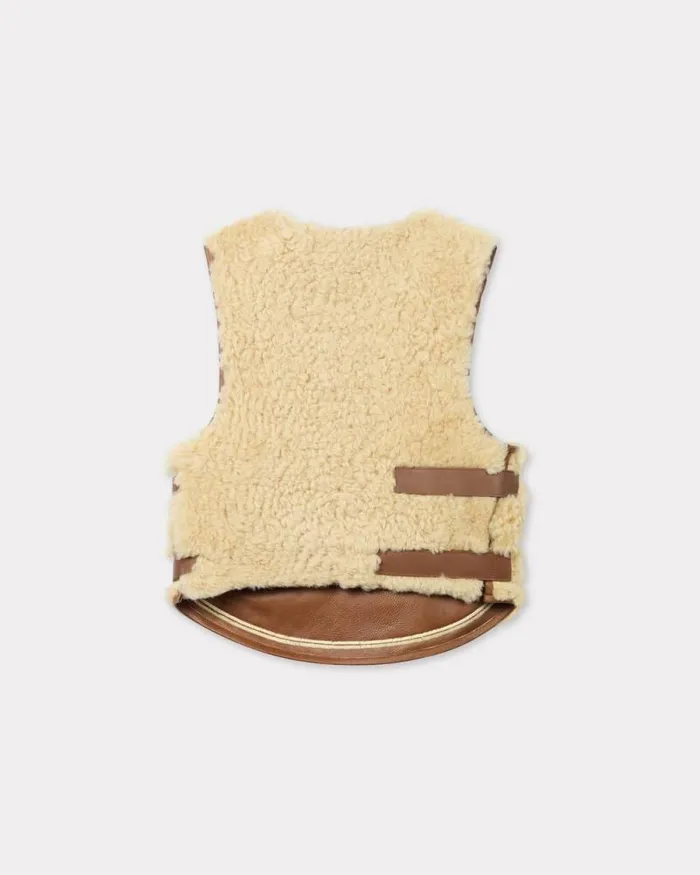 Men Shearling Gilet In Lambskin Leather Dark Camel Kenzo Jackets And Coats