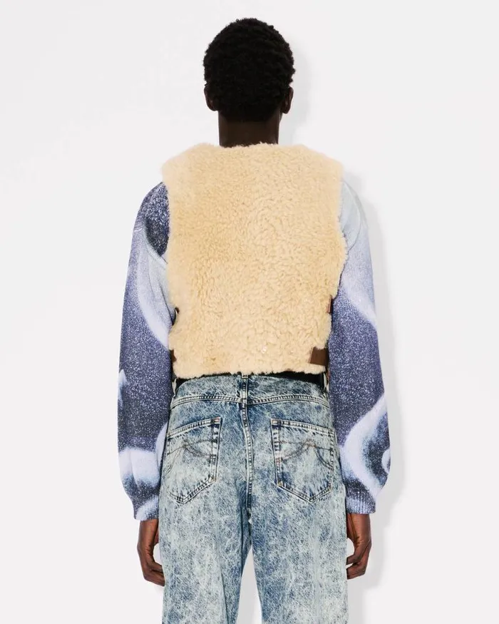 Men Shearling Gilet In Lambskin Leather Dark Camel Kenzo Jackets And Coats