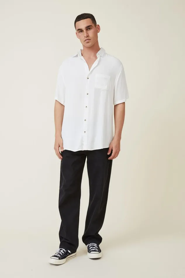 Men Shirts and Polos Cotton On Cuban Short Sleeve Shirt White
