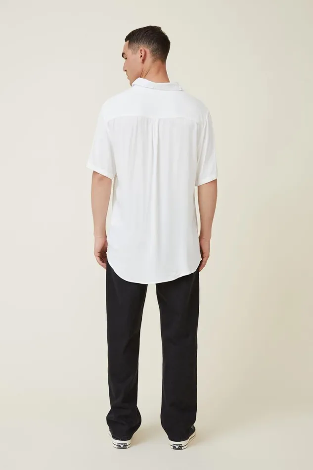 Men Shirts and Polos Cotton On Cuban Short Sleeve Shirt White