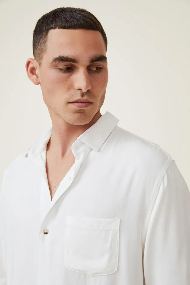 Men Shirts and Polos Cotton On Cuban Short Sleeve Shirt White