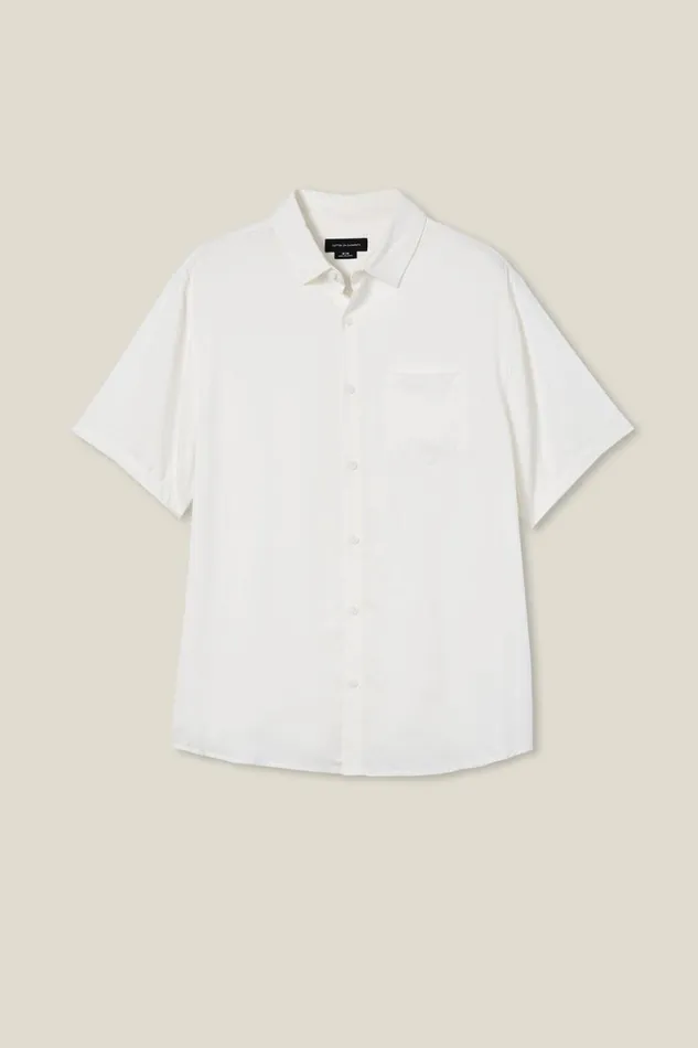 Men Shirts and Polos Cotton On Cuban Short Sleeve Shirt White