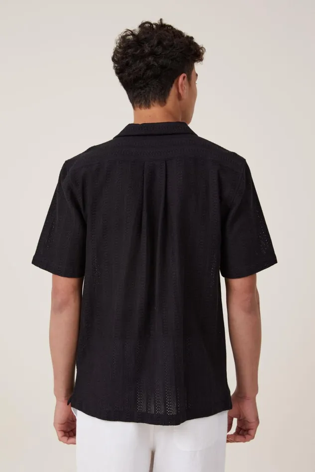 Men Shirts and Polos Cotton On Palma Short Sleeve Shirt Black Pattern