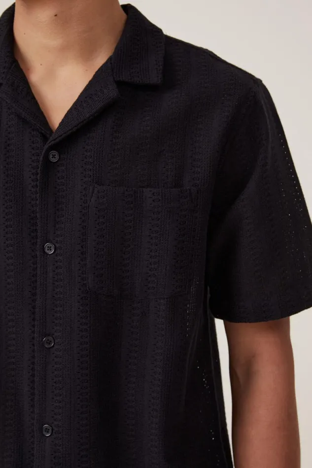 Men Shirts and Polos Cotton On Palma Short Sleeve Shirt Black Pattern