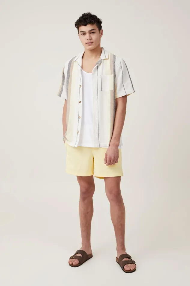 Men Shirts and Polos Cotton On Palma Short Sleeve Shirt Earth Stripe