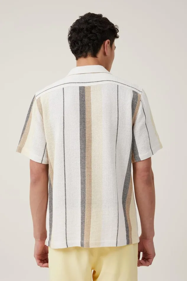 Men Shirts and Polos Cotton On Palma Short Sleeve Shirt Earth Stripe