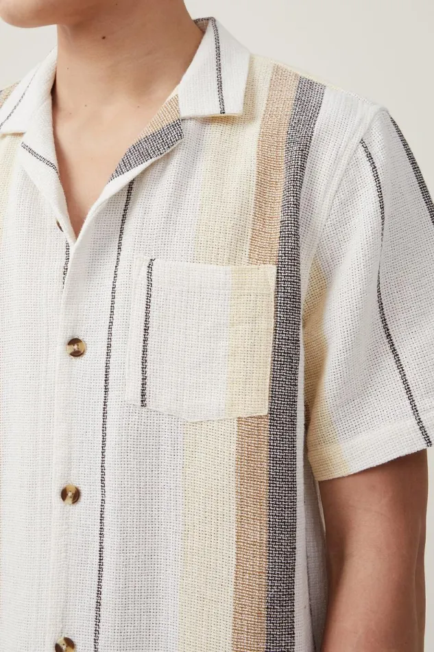 Men Shirts and Polos Cotton On Palma Short Sleeve Shirt Earth Stripe
