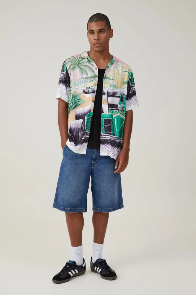 Men Shirts and Polos Cotton On Pit Stop Short Sleeve Shirt Sunset