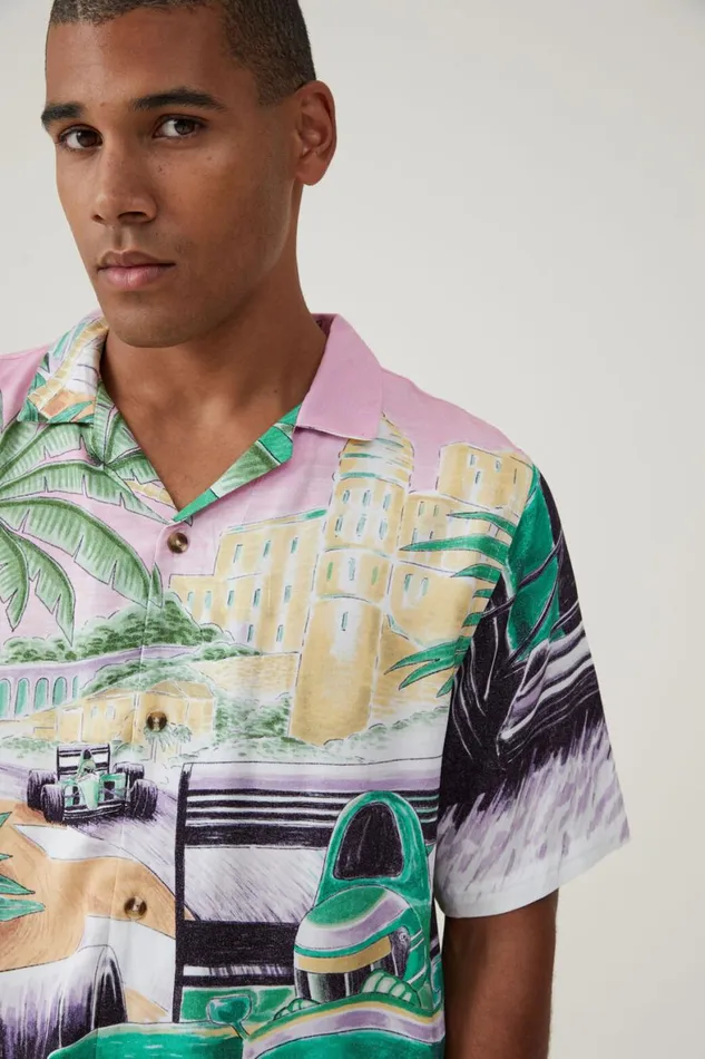 Men Shirts and Polos Cotton On Pit Stop Short Sleeve Shirt Sunset