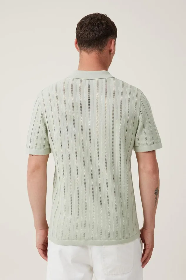 Men Shirts and Polos Cotton On Resort Short Sleeve Polo Seafoam Pointelle