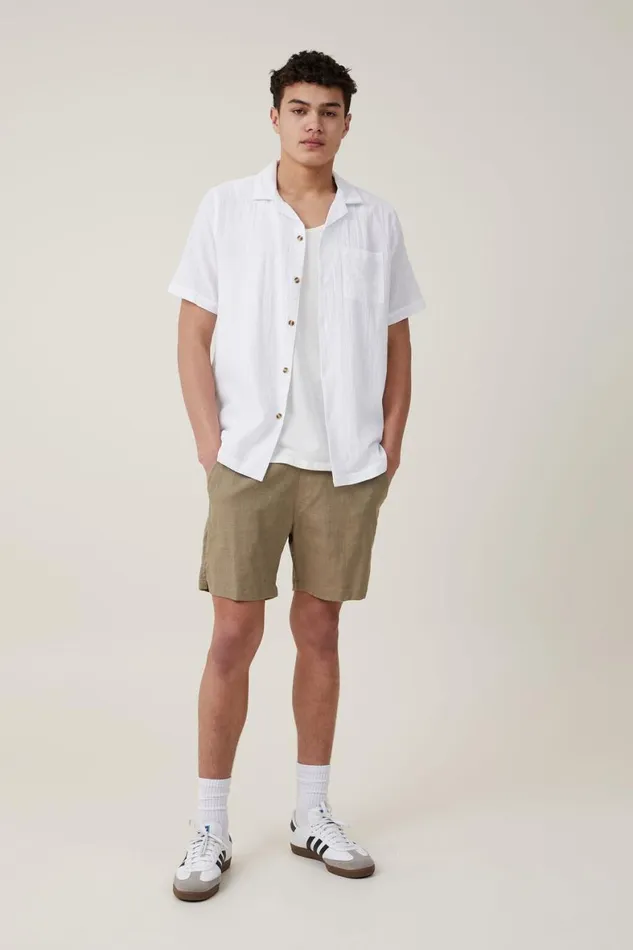 Men Shirts and Polos Cotton On Riviera Short Sleeve Shirt White
